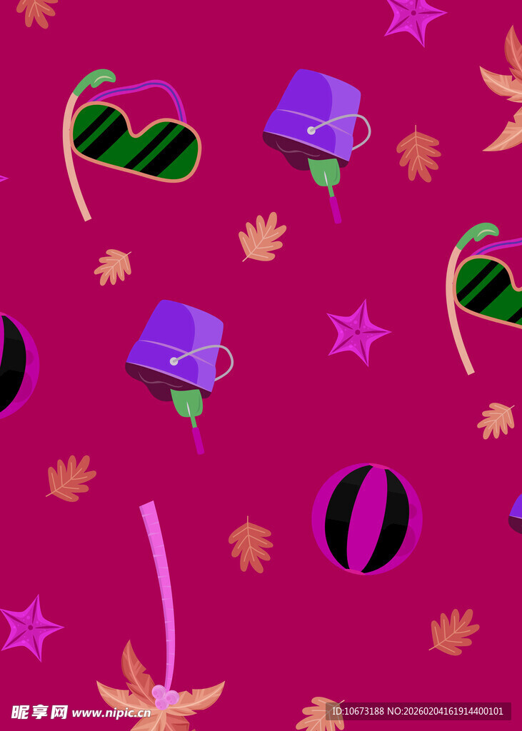 粉色背景趣味夏日元素图案