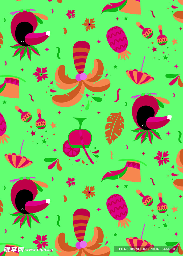 绿色背景的多彩昆虫图案