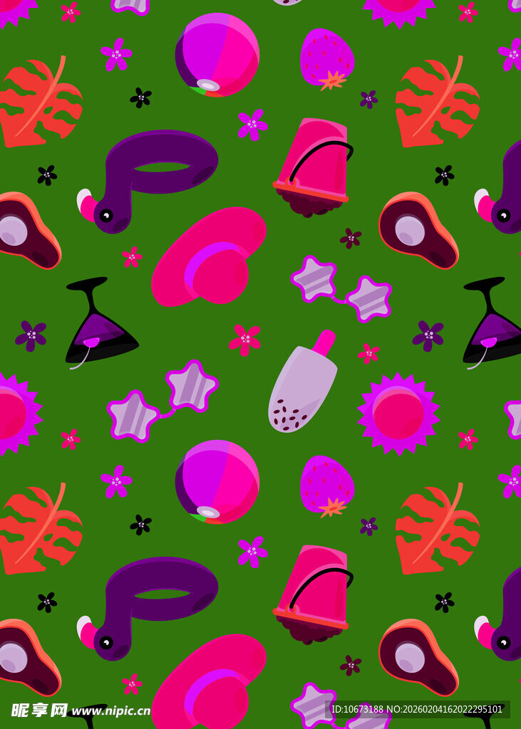 多彩卡通图案的绿色背景