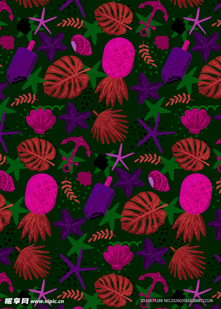 热带海洋生物图案背景