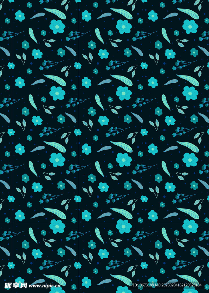 蓝绿色调花卉图案背景