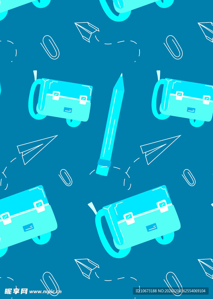 蓝色背景的卡通文具图案