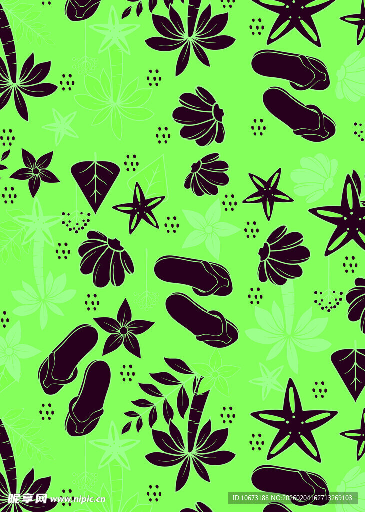 绿色底海洋元素图案背景