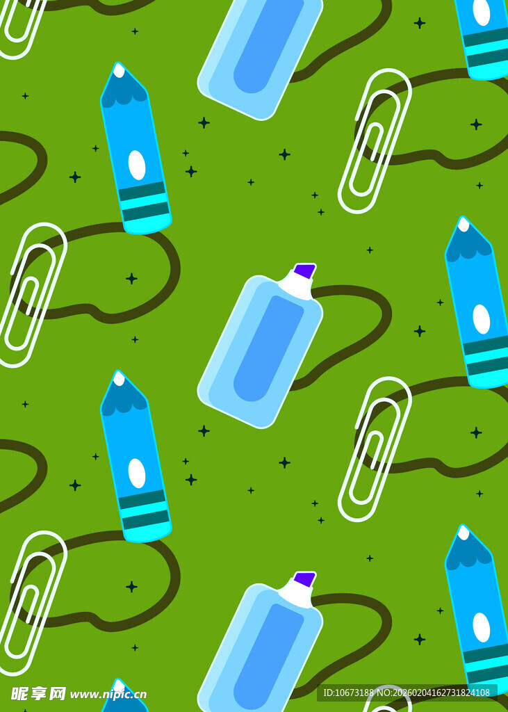 绿色背景的文具图案