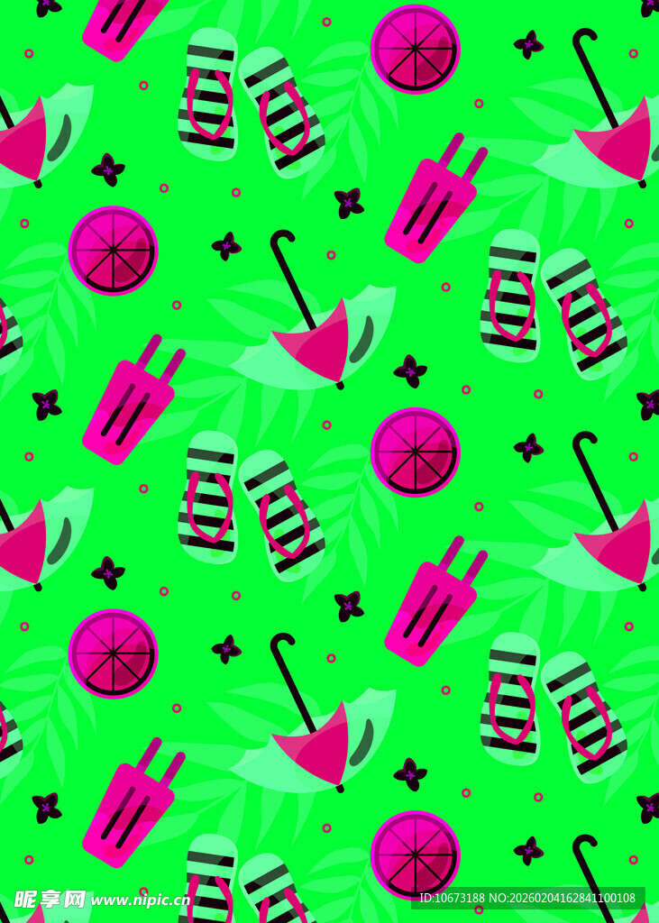 绿色背景的多彩图案元素