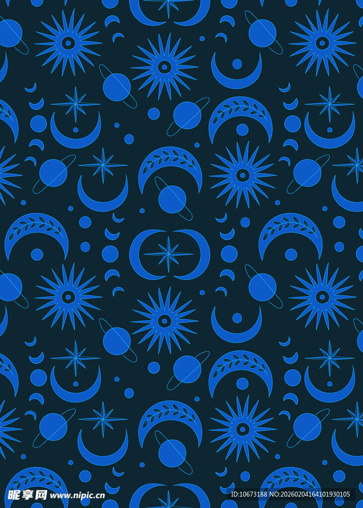 蓝色日月星几何图案背景