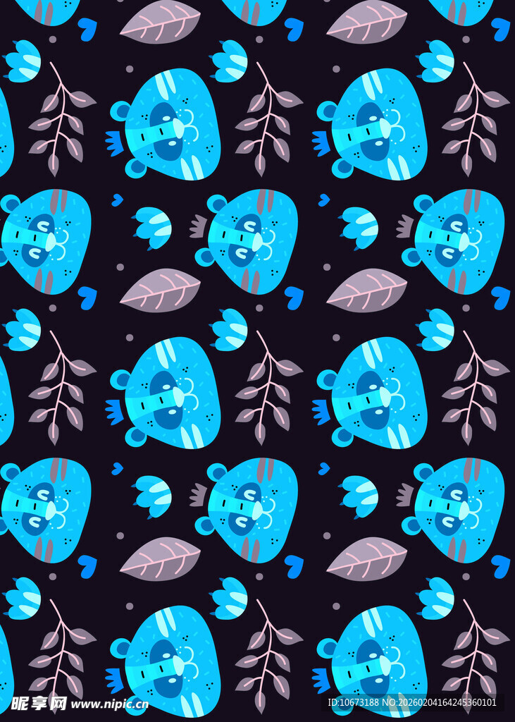 蓝色卡通图案无缝背景图