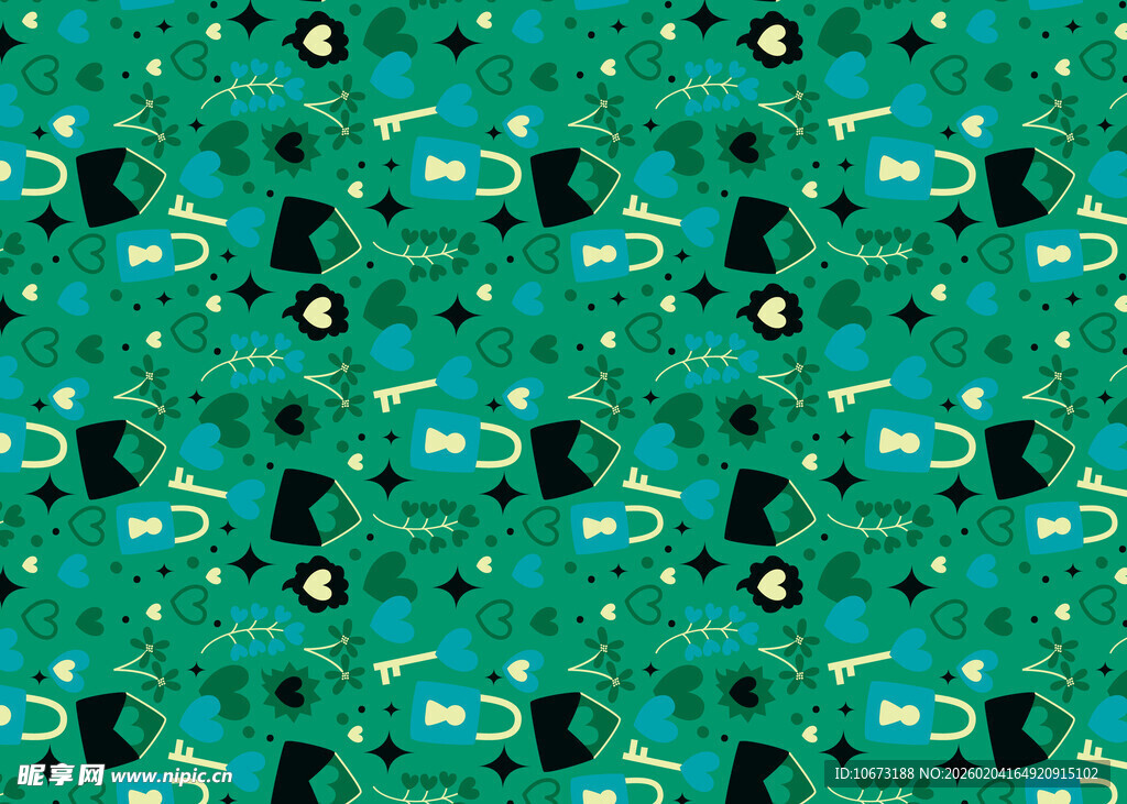 绿色卡通鱼无缝图案背景