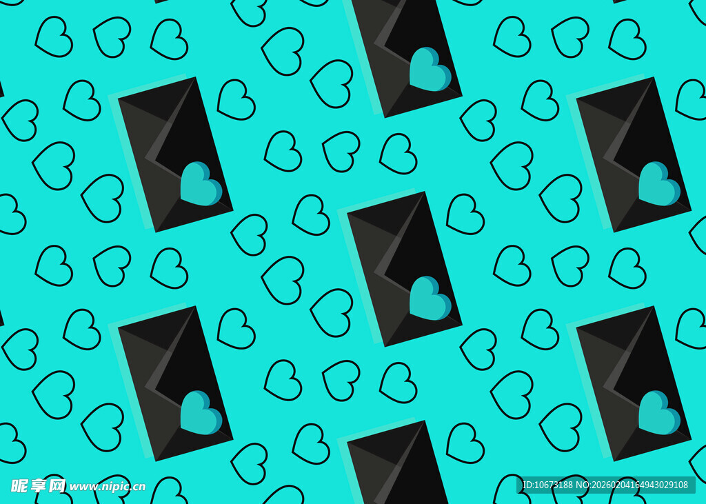 手机图案与心形背景设计