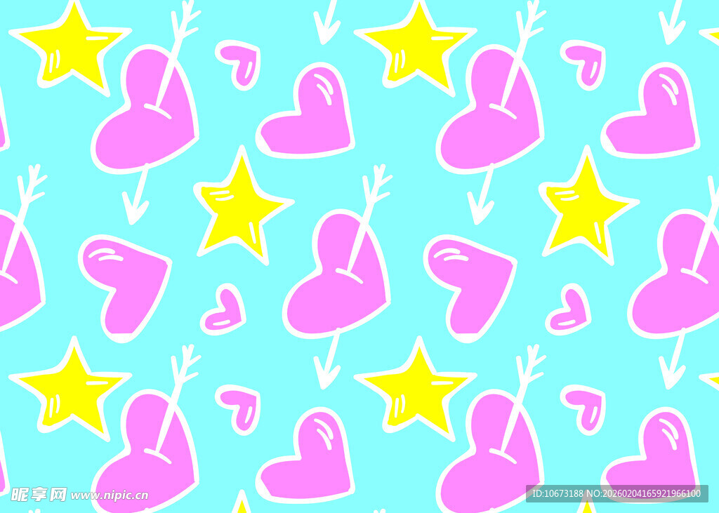 粉色爱心星星蓝色背景图案
