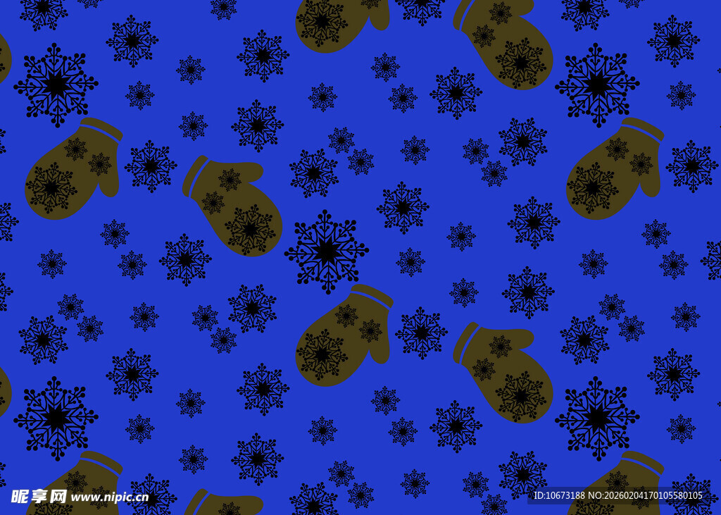 蓝色背景雪花脚印图案