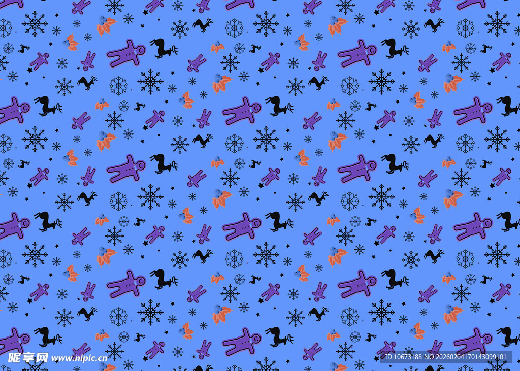 蓝色底多彩图案无缝纹理