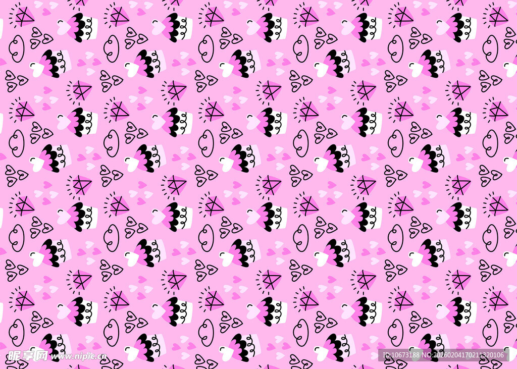 粉色花卉图案无缝背景图