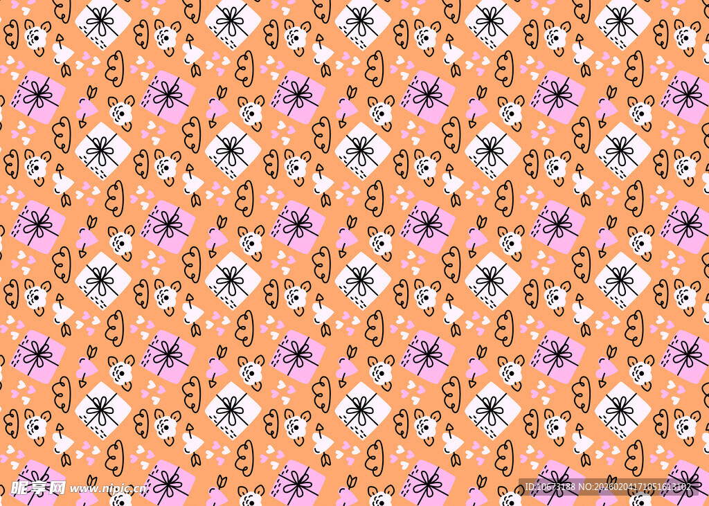 橙色花卉图案背景纹理