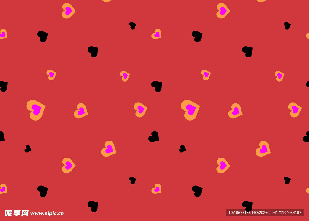 红色背景多彩心形图案