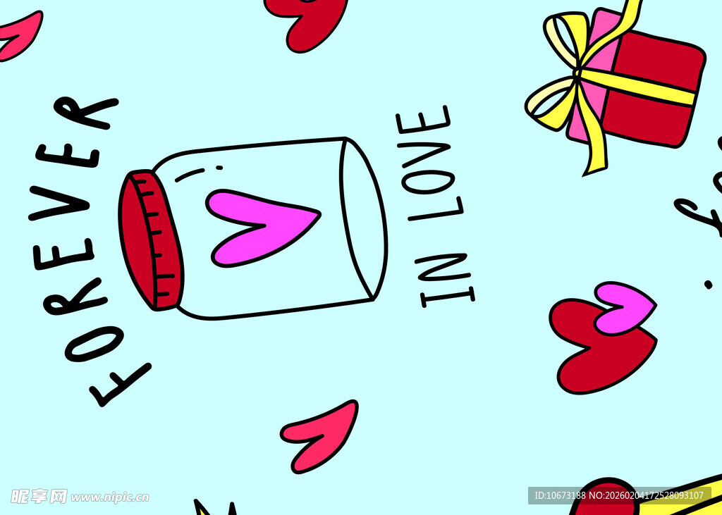 爱心信件与礼物插画