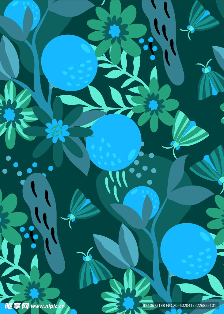 蓝绿花卉图案背景设计