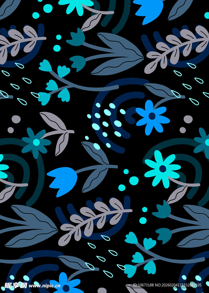 蓝色花卉图案背景纹理