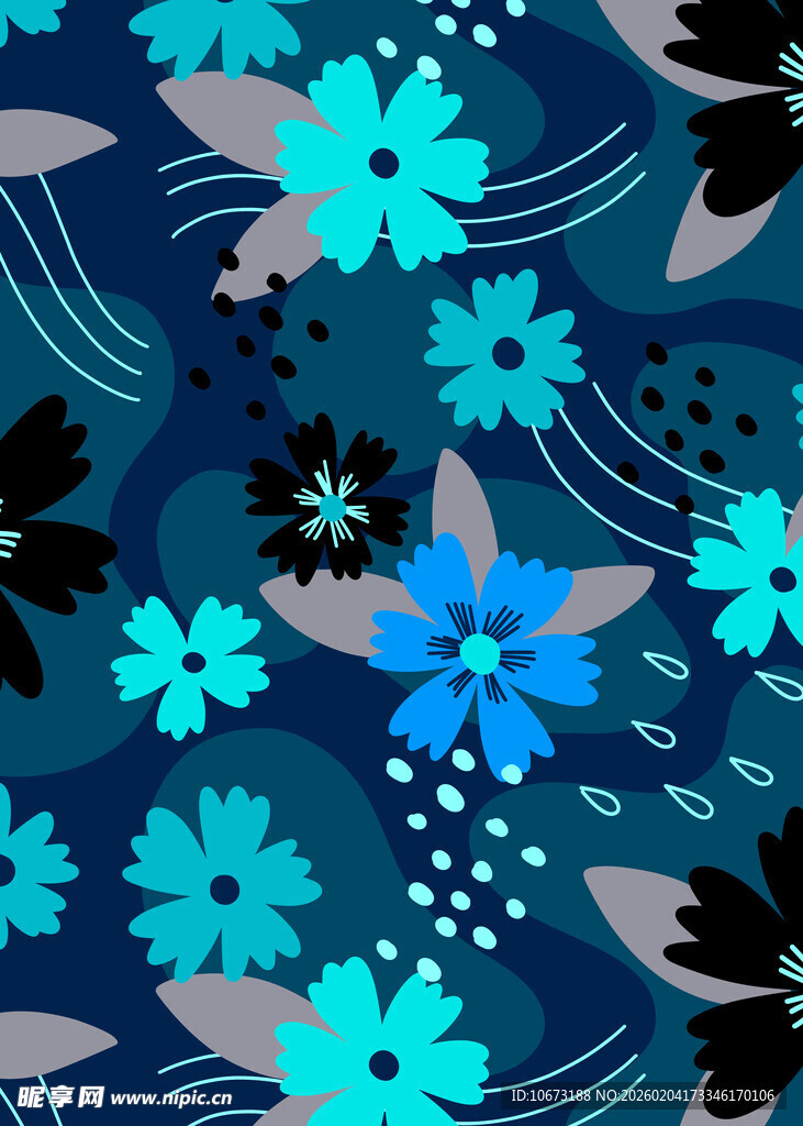 蓝色花卉图案背景纹理