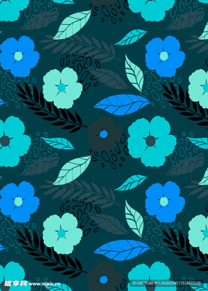 蓝色花卉图案背景设计