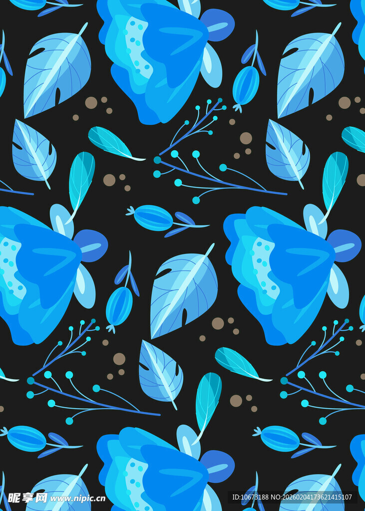 蓝色花卉图案无缝背景