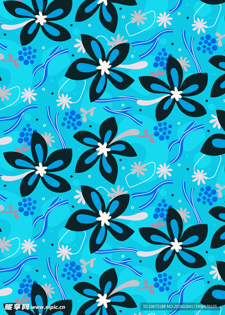 蓝色花卉图案背景纹理