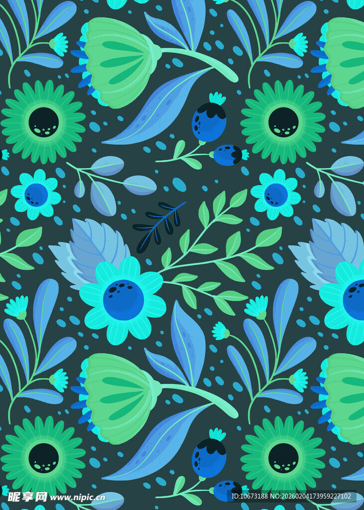 蓝绿花卉图案背景纹理