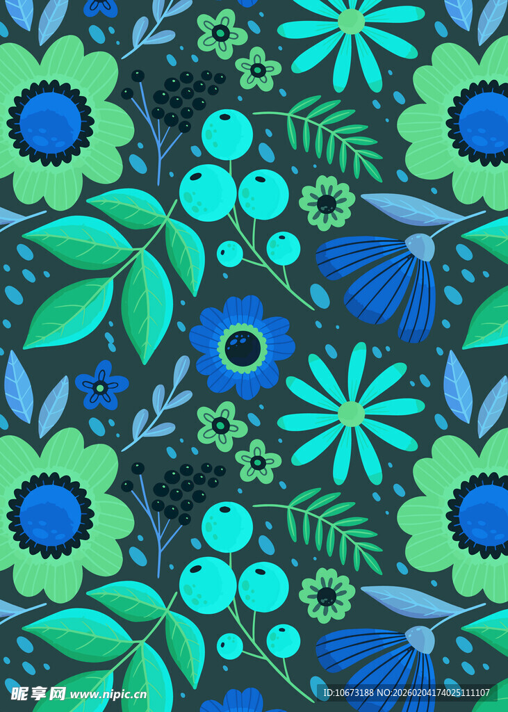 蓝绿花卉图案背景设计