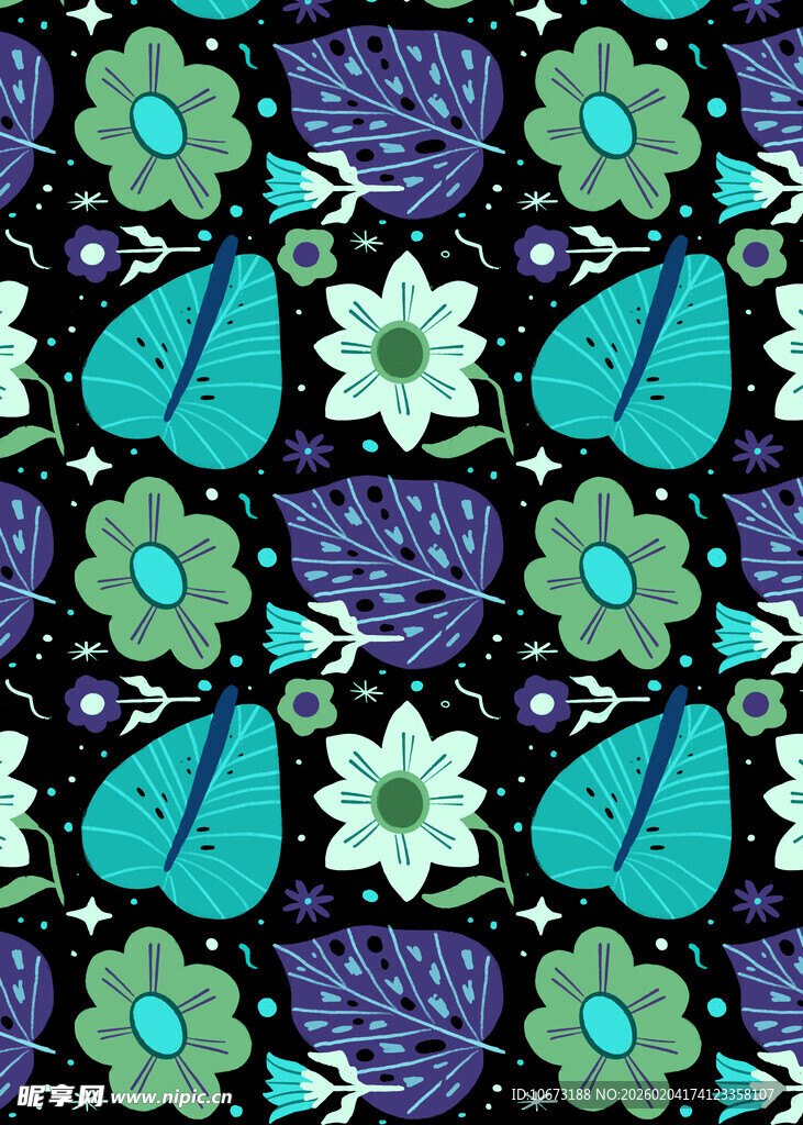 多彩花卉图案布料纹理