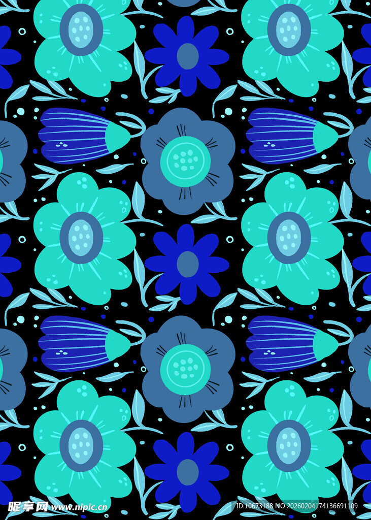 蓝绿花卉图案纹理设计