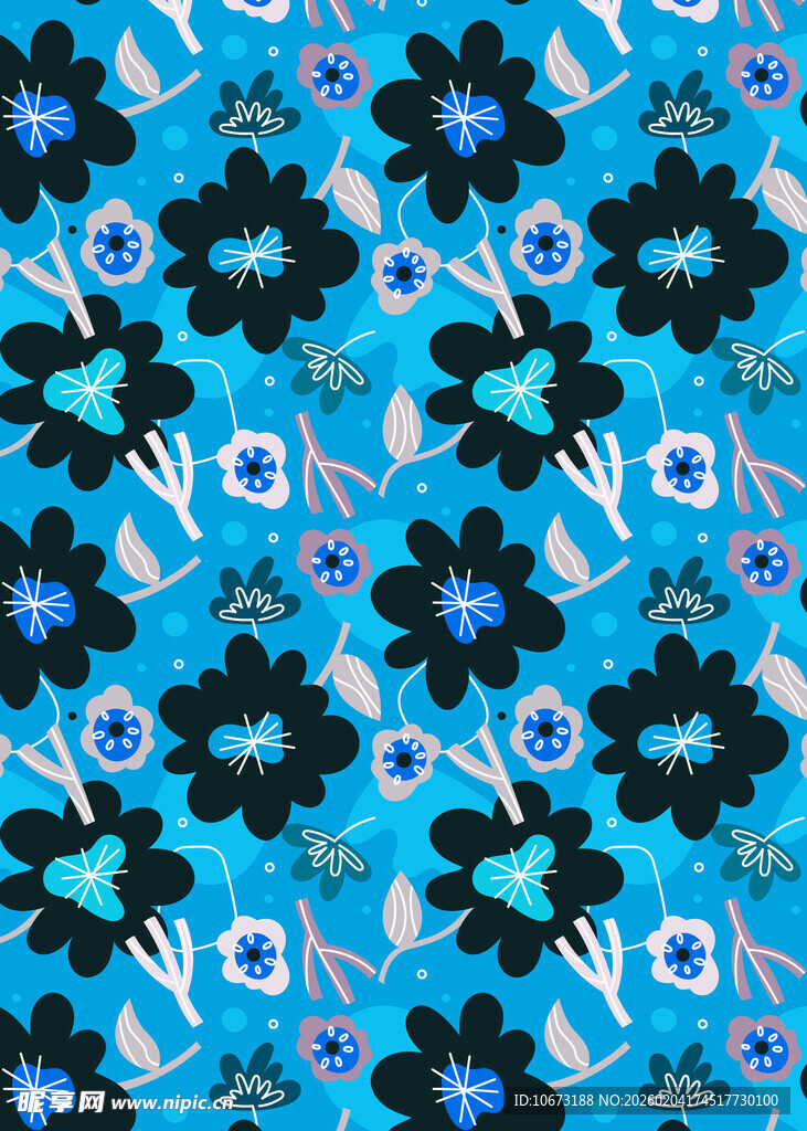 蓝色花卉图案背景纹理
