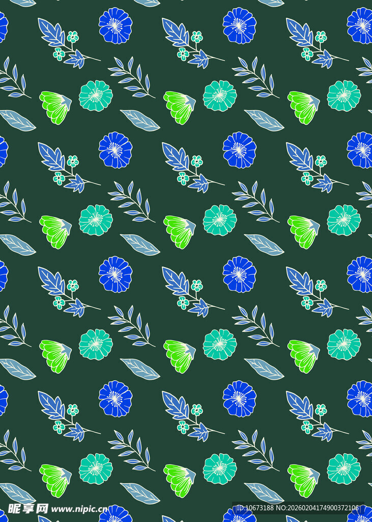 蓝绿花卉图案背景设计