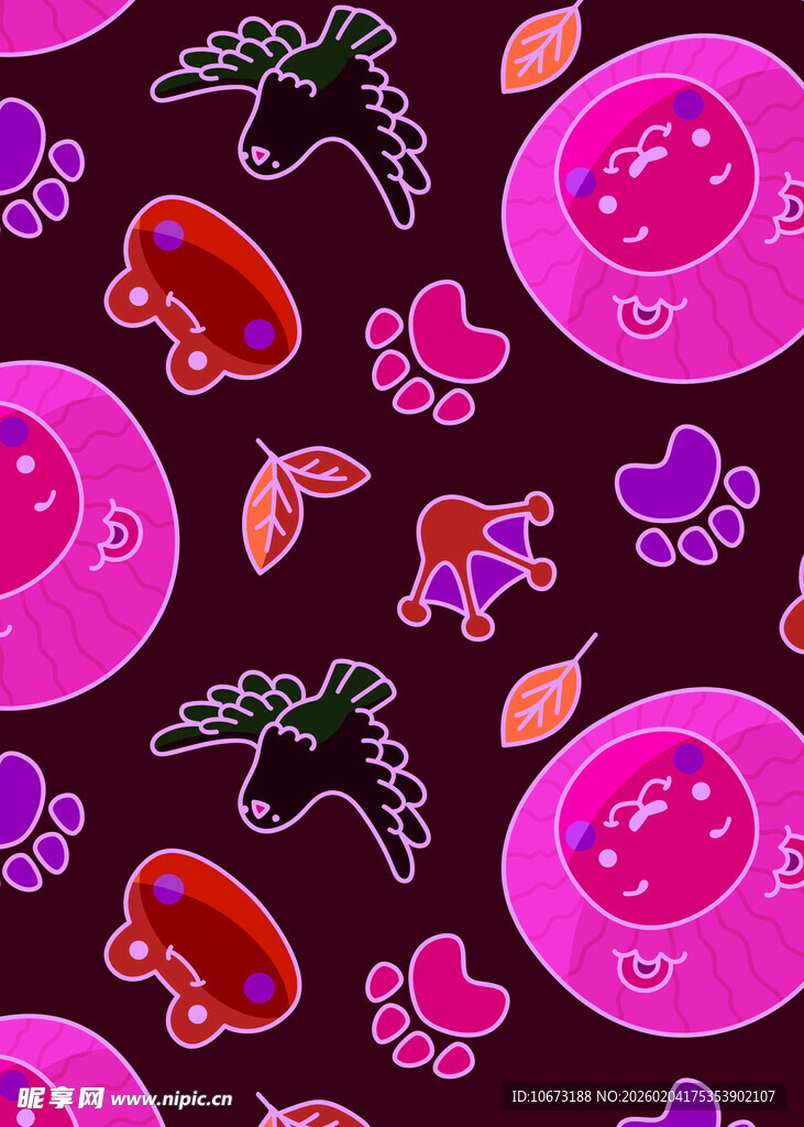 梦幻卡通风彩色图案背景