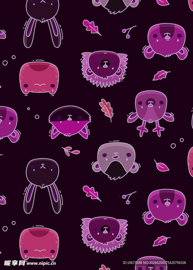 紫色卡通动物图案背景