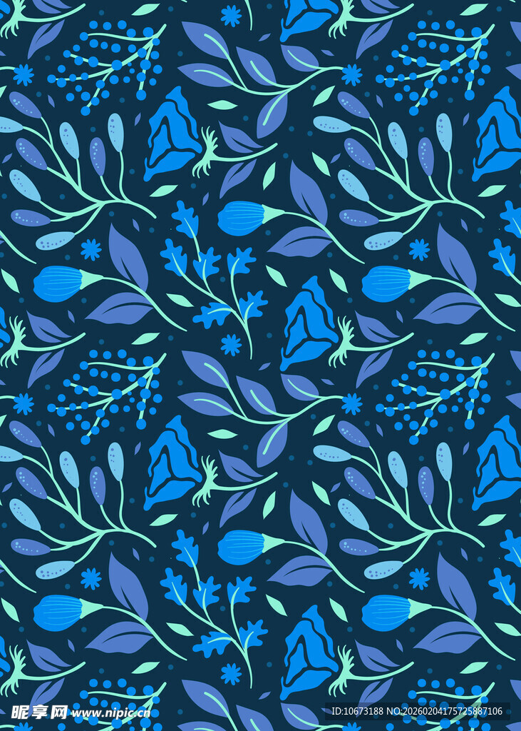 蓝紫色植物花卉无缝图案