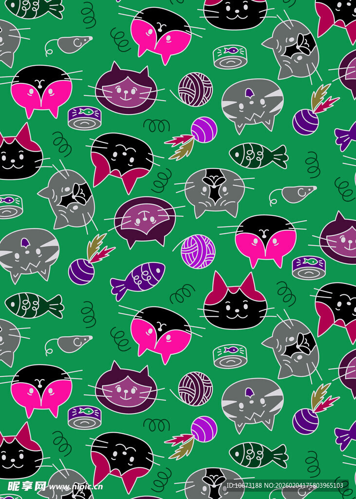 绿色底多彩卡通图案纹理