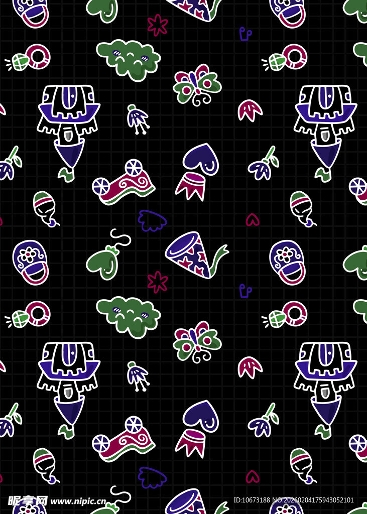 多彩卡通图案无缝背景