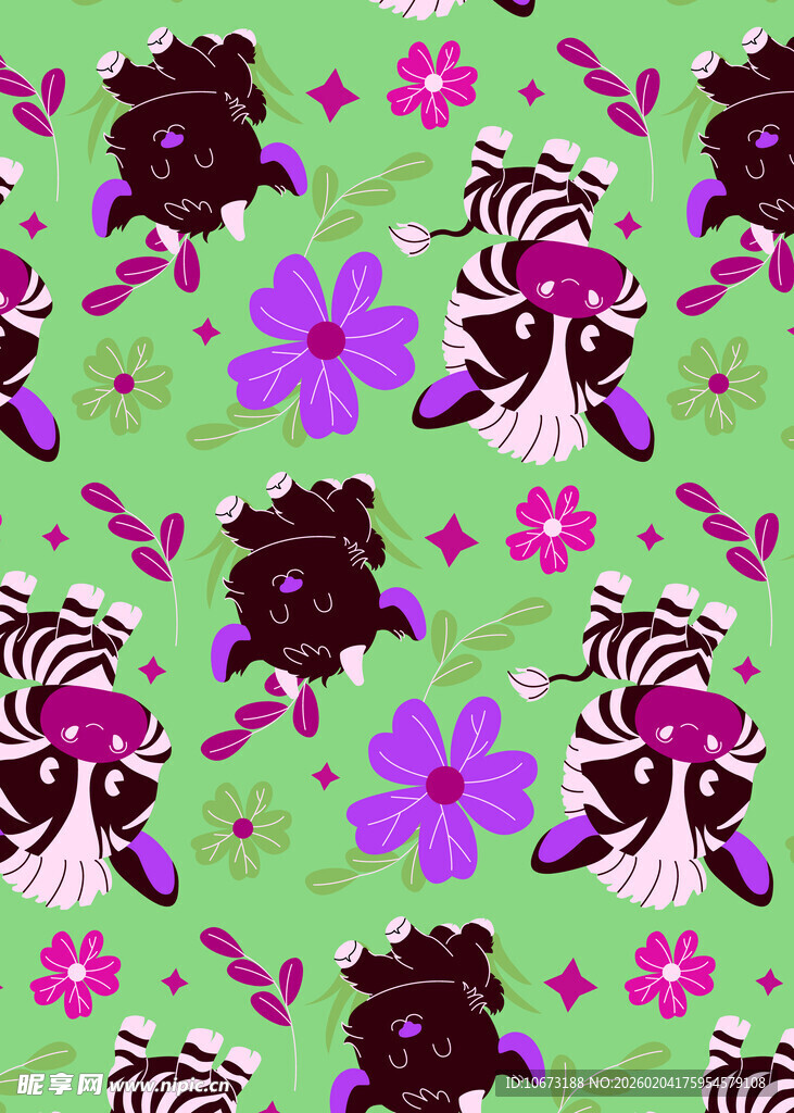 斑马花卉图案 