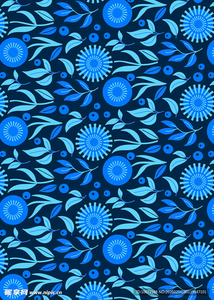 蓝色花卉图案背景纹理