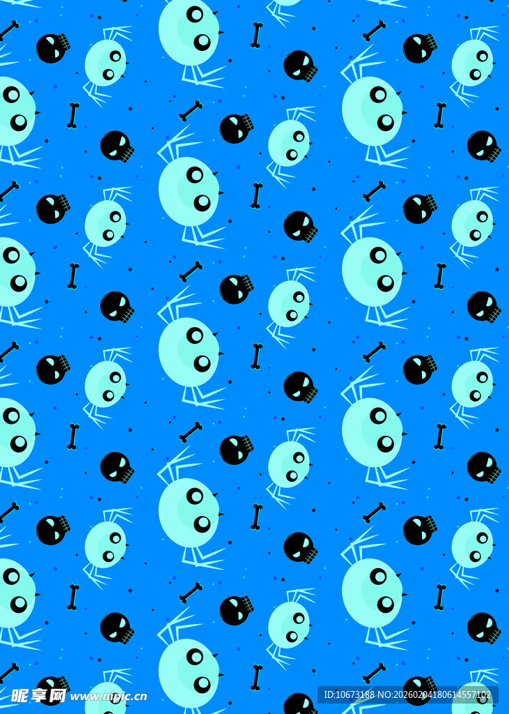 蓝色骷髅头图案背景