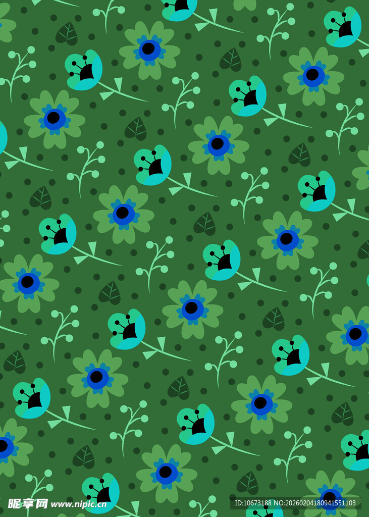 绿色底蓝色小花图案背景
