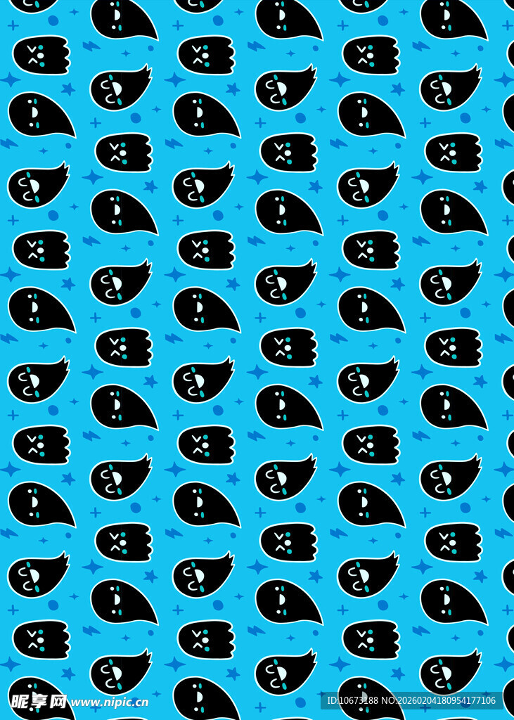 蓝色背景上的黑色卡通图案