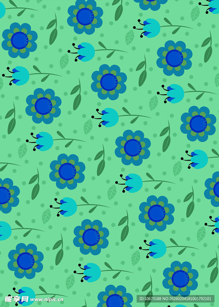 清新蓝花绿色背景图案
