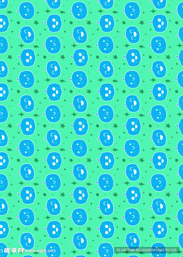 蓝花绿底清新图案背景