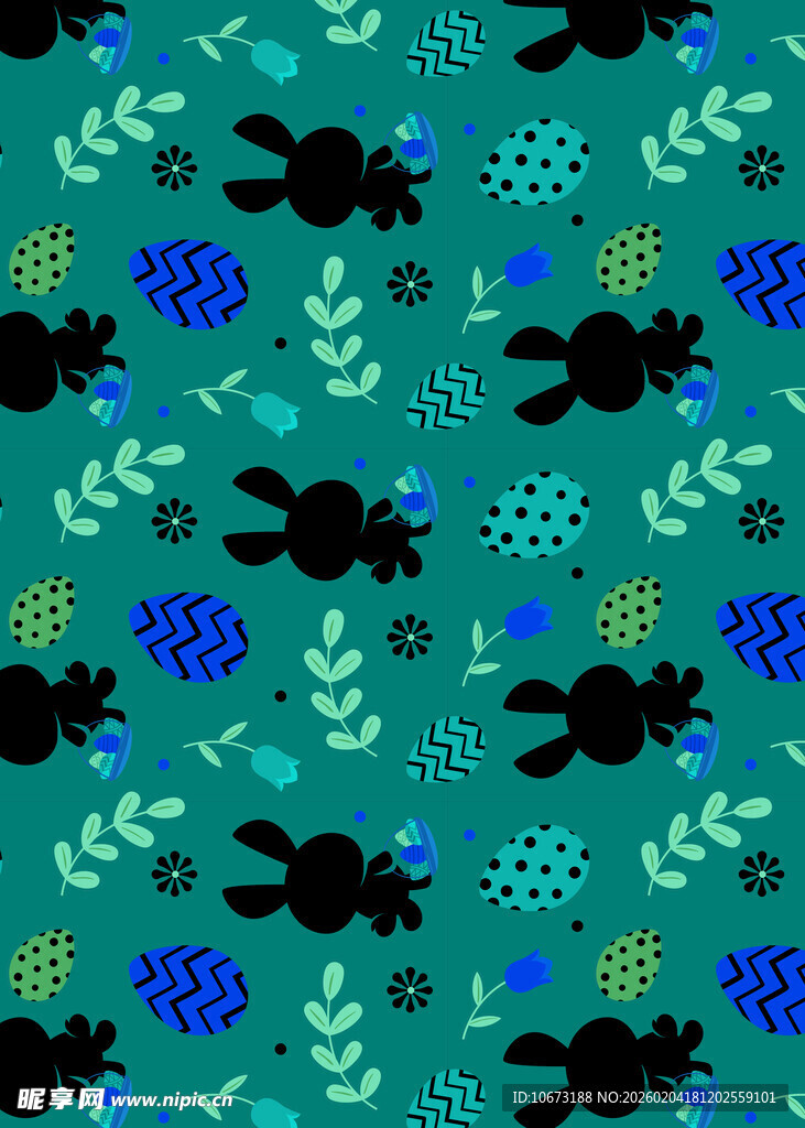 蓝绿色调动物植物图案背景