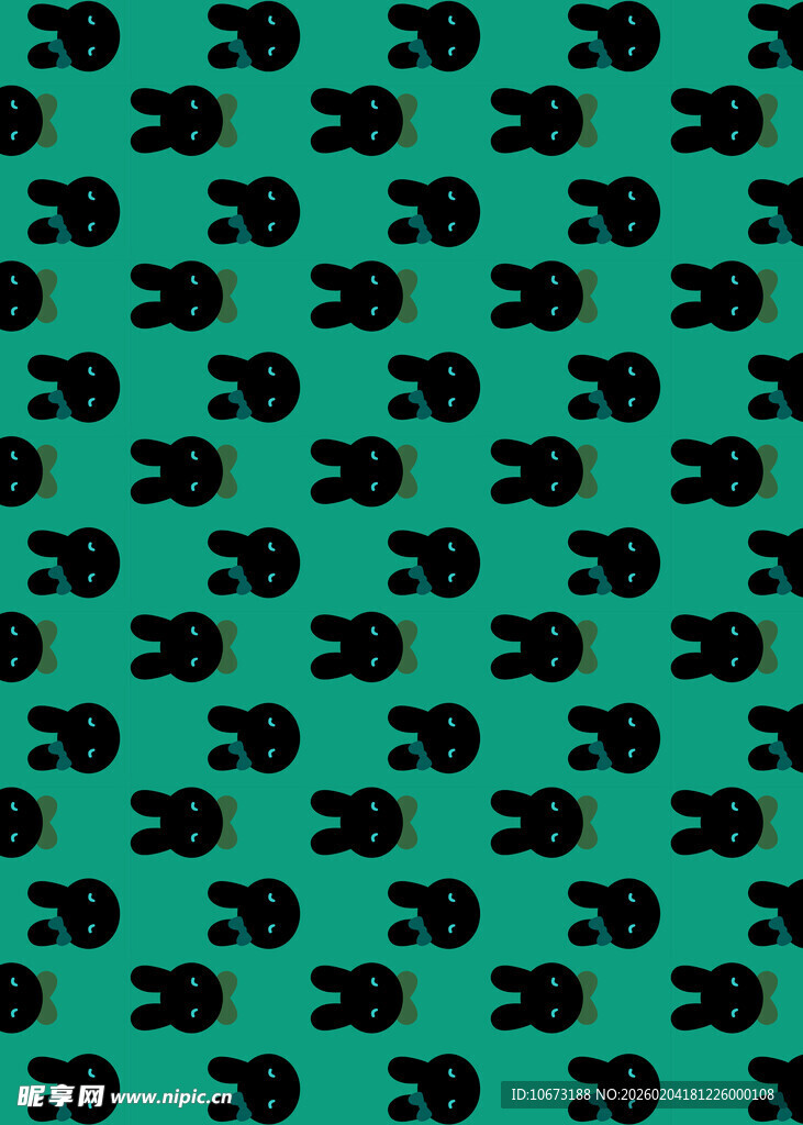 绿色底黑色兔子图案背景