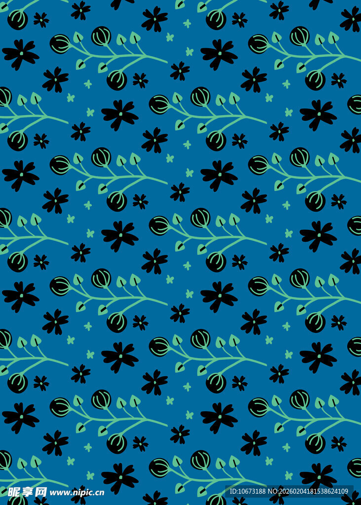 蓝色花卉纹理图案背景