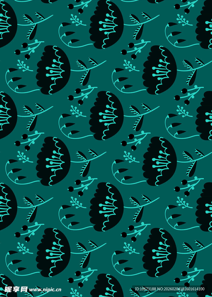 蓝绿色植物花纹图案