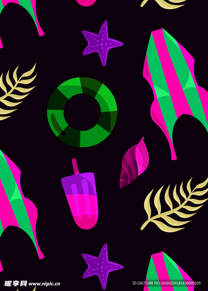 霓虹风夏日元素图案设计