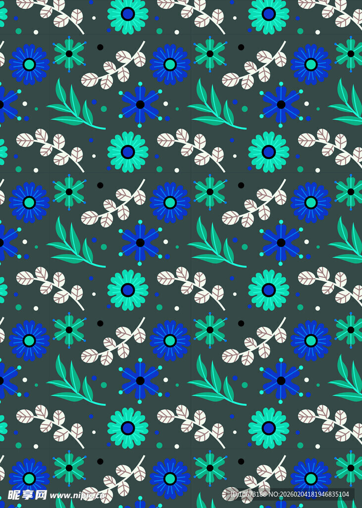蓝绿花卉图案纹理背景